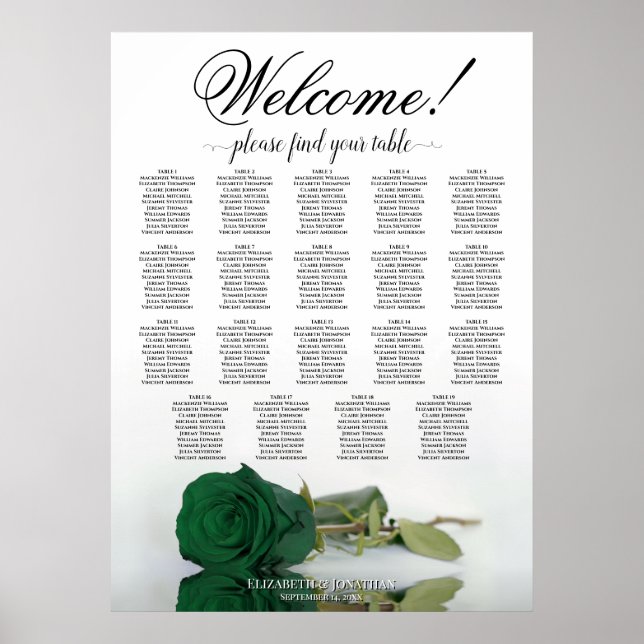 Affiche Plan de table de mariage vert émeraude Rose 19 (Devant)