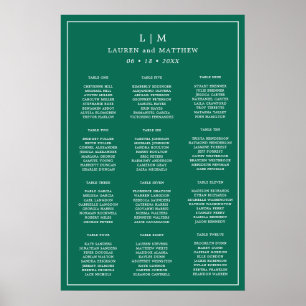 Affiche Plan de table de mariage vert émeraude simple