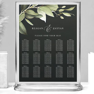 Affiche Plan de table de mariage Vert foncé Mod Feuillage