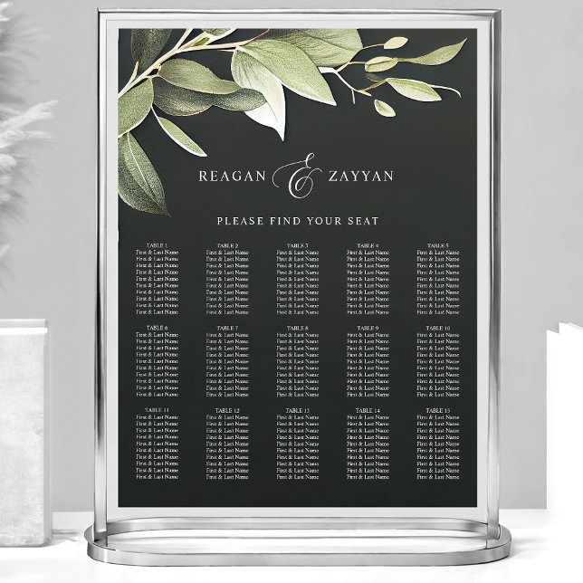 Affiche Plan de table de mariage Vert foncé Mod Feuillage (Créateur téléchargé)