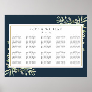 Affiche Plan de table de mariage vert Navy Blue Or