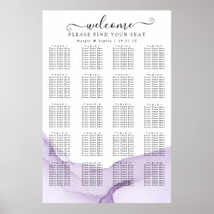 Affiche Plan de table de mariage violet aquarelle moderne