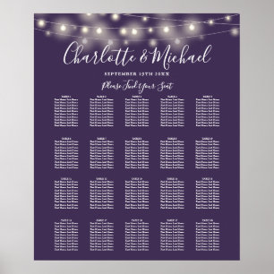 Affiche Plan de table de mariage violet avec guirlandes lu