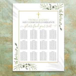 Affiche Plan de table de première communion verte dorée