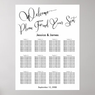 Affiche Plan de table de réception de mariage en écriture