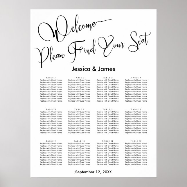 Affiche Plan de table de réception de mariage en écriture  (Devant)