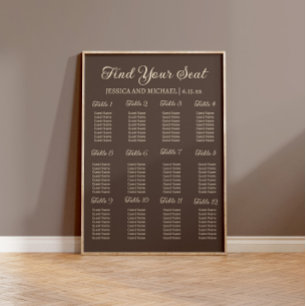 Affiche Plan de table de réception de mariage marron
