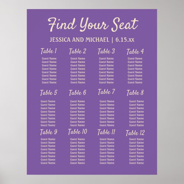 Affiche Plan de table de réception de mariage violet (Devant)
