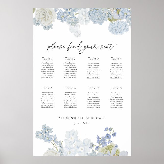Affiche Plan de table de Shower de mariage Something Blue (Devant)