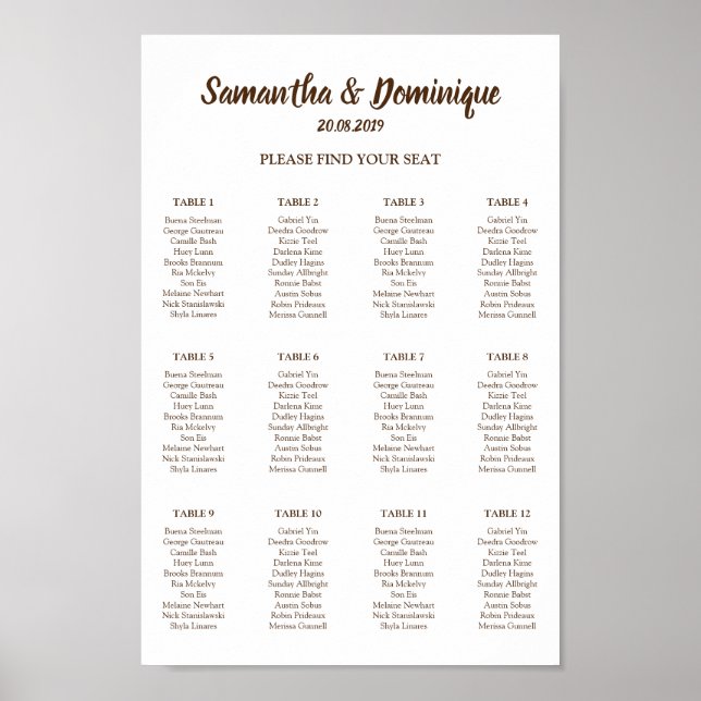 Affiche Plan de table des invités pour la réception de mar (Devant)