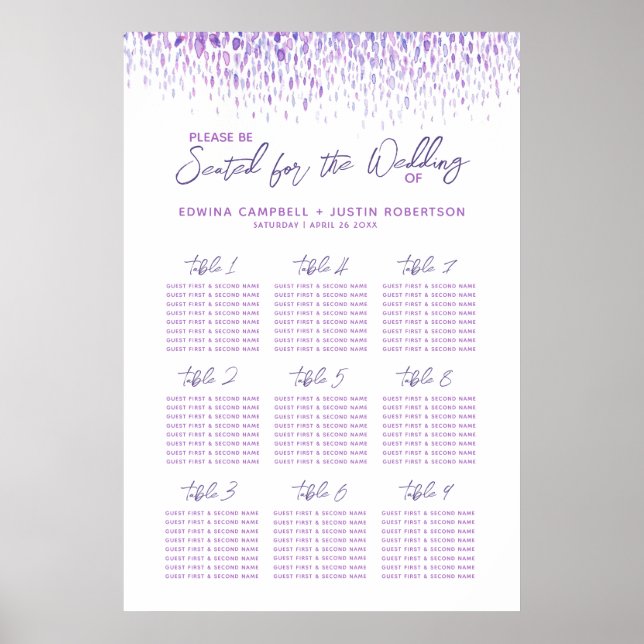 Affiche Plan de table du mariage d'aquarelle abstrait viol (Devant)