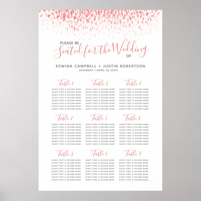 Affiche Plan de table du mariage d'aquarelle abstraite cor (Devant)
