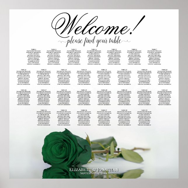 Affiche Plan de table élégant 29 Rose Vert Émeraude (Devant)