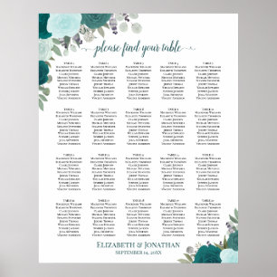 Affiche Plan de table élégant avec 20 tables et fleurs en