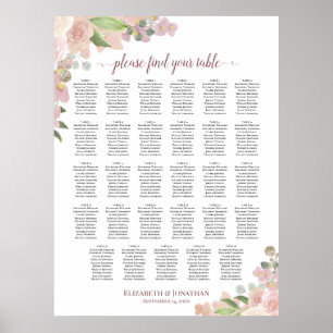 Affiche Plan de table élégant avec 29 tables et fleurs ros