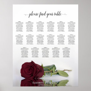 Affiche Plan de table élégant avec rose bordeaux pour 17 t