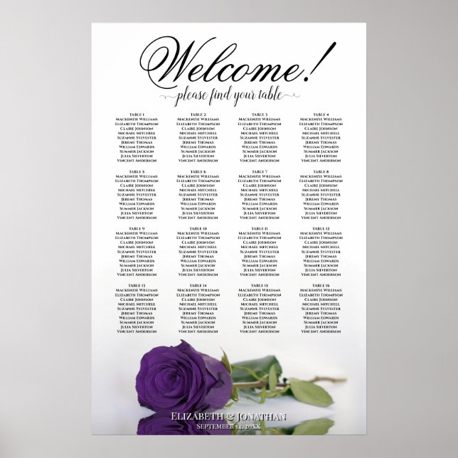 Affiche Plan de table élégant avec rose royale violette po (Devant)