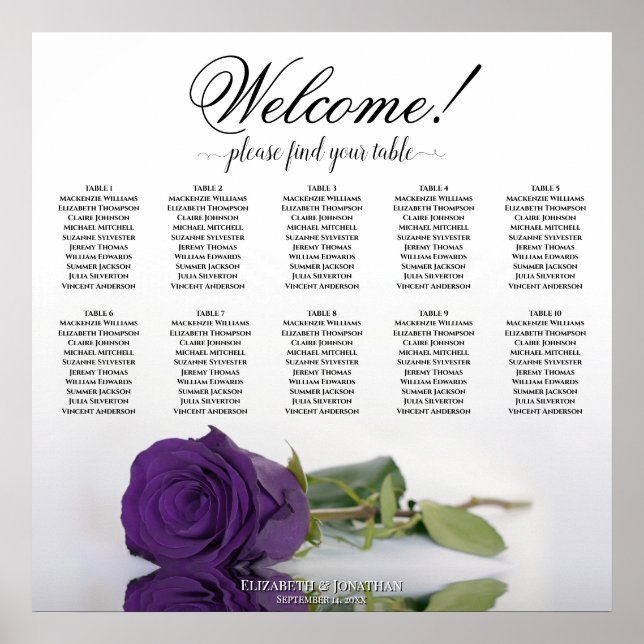 Affiche Plan de table élégant avec rose royale violette po (Devant)