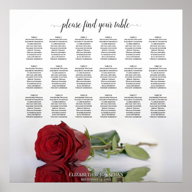 Affiche Plan de table élégant de mariage aux 18 tables ave (Devant)