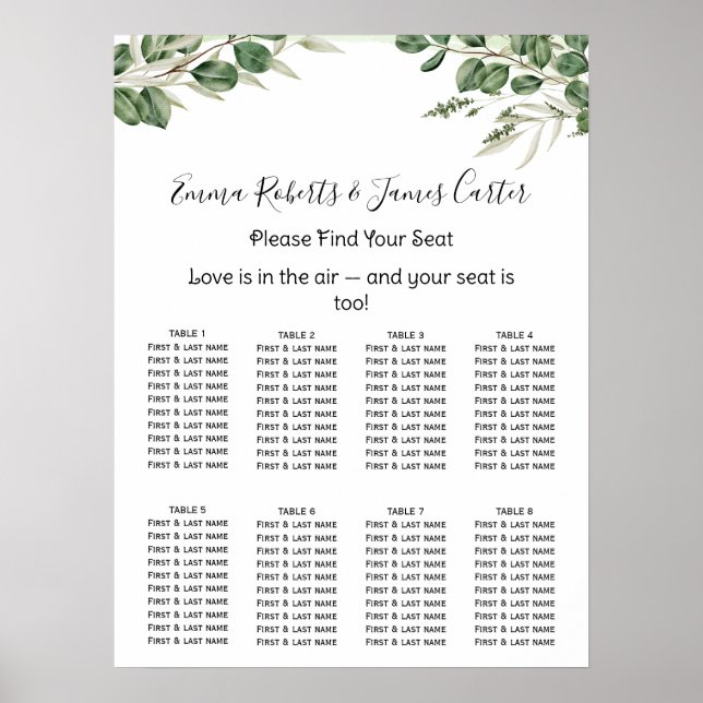 Affiche Plan de table élégant de mariage avec verdure (Devant)