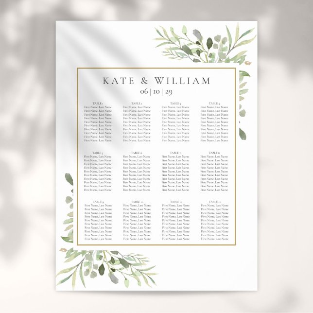 Affiche Plan de table élégant de mariage avec verdure d'eu (Elegant Wedding Greenery Eucalyptus Seating Chart)