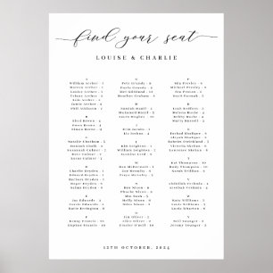 Affiche Plan de table élégant et alphabétique pour mariage
