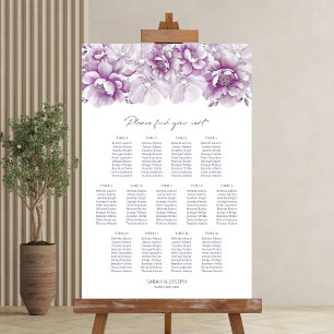 Affiche Plan de table élégant Fleurs roses Mariage 13 tabl