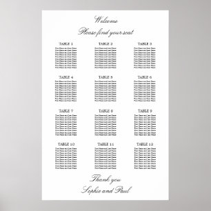 Affiche Plan de table élégant minimaliste 12 tables