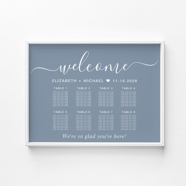 Affiche Plan de table élégant pour 8 tables de mariage Ble (Créateur téléchargé)