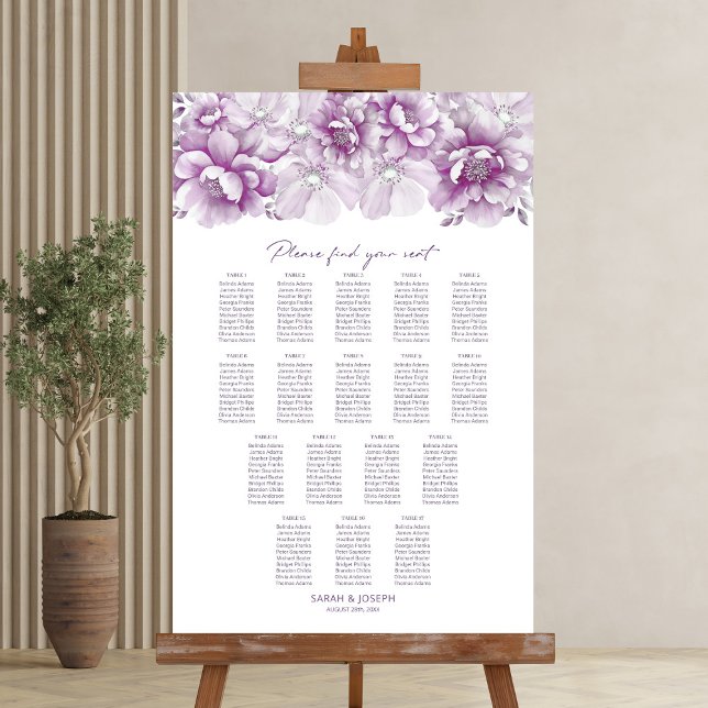 Affiche Plan de table élégant pour mariage avec 17 tables  (Créateur téléchargé)