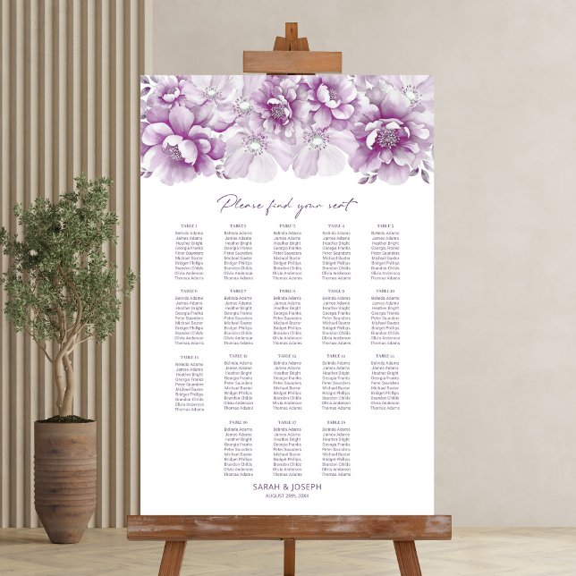 Affiche Plan de table élégant pour mariage floral rose 18  (Créateur téléchargé)