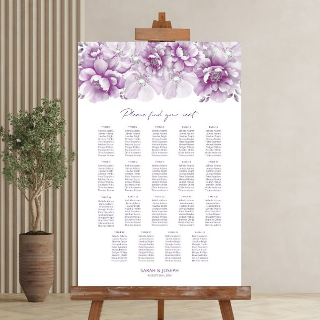 Affiche Plan de table élégant pour mariage floral rose 19  (Créateur téléchargé)