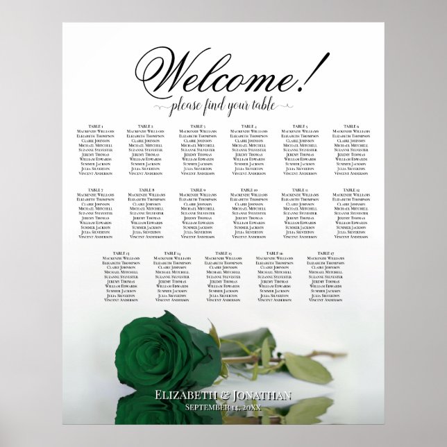 Affiche Plan de table élégant Rose Vert Émeraude 17 (Devant)