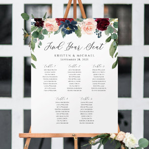 Affiche Plan de table Fleur de Rose Bourgogne
