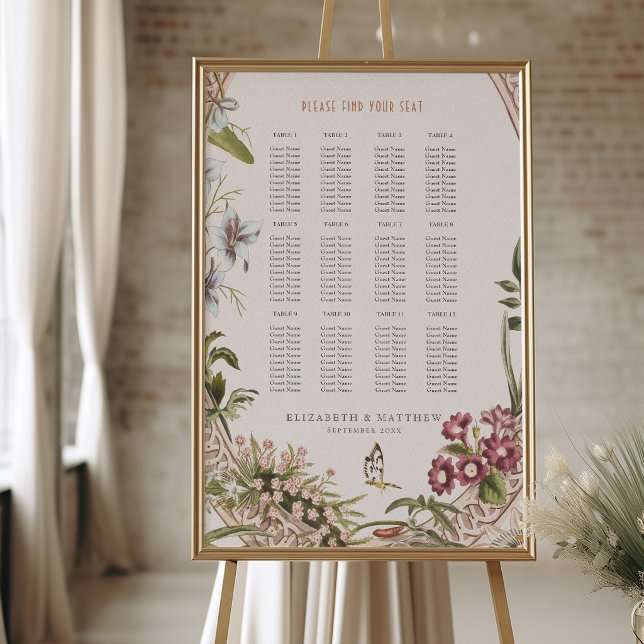 Affiche Plan de table Fleurs sauvages Mariage Vintage (Créateur téléchargé)