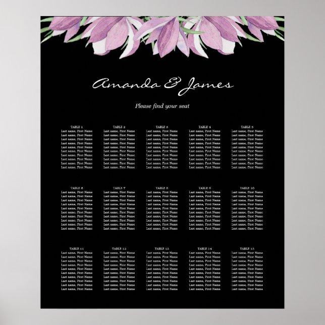 Affiche Plan de table Fleurs Violettes 15 (Devant)