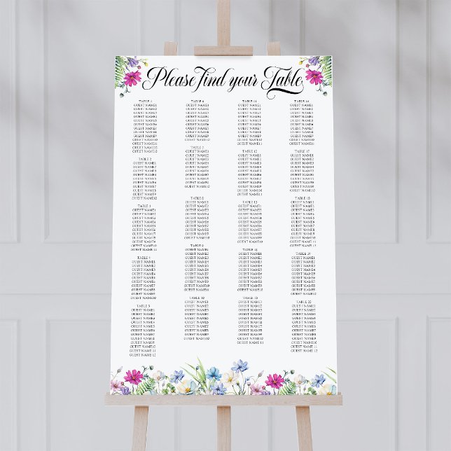 Affiche Plan de table flexible pour jardin de fleurs sauva (Wedding Table Seating Chart from Wildflower Garden Wedding Collection by Darling & May)
