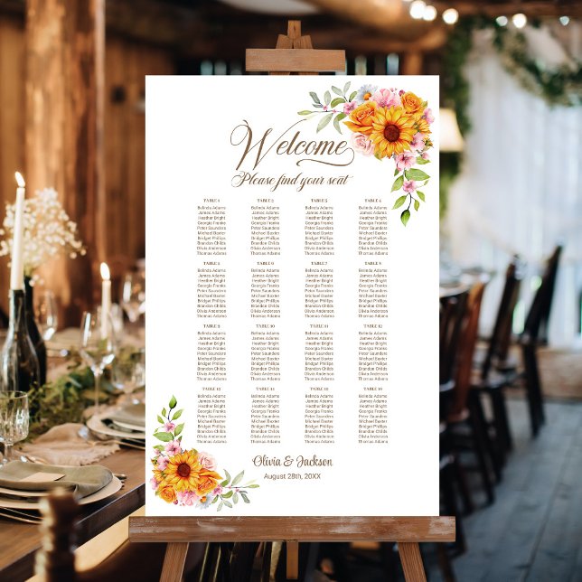 Affiche Plan de table floral jaune et rose pour mariage à  (Créateur téléchargé)