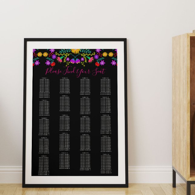 Affiche Plan de table floral pour fiesta mexicaine (Seating Chart with Mexican Fiesta floral theme - available printed or as printable download)