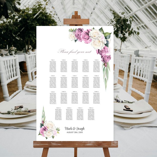 Affiche Plan de table floral rose blanc 19 tables (Créateur téléchargé)