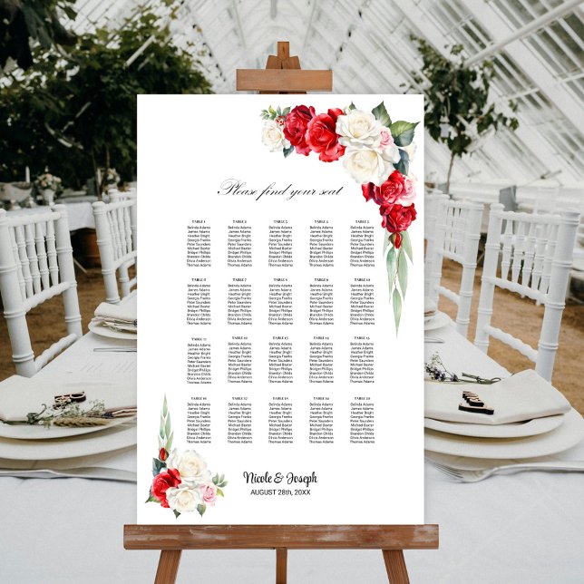 Affiche Plan de table floral Rose Rouge et Blanc 20 (Créateur téléchargé)