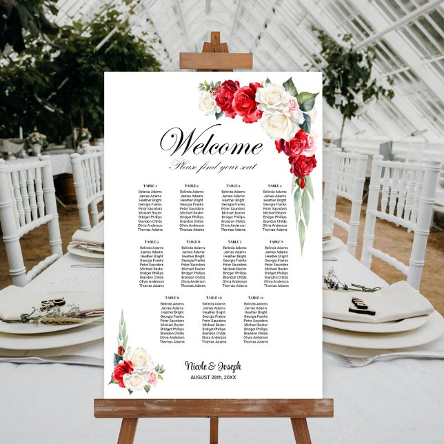 Affiche Plan de table floral Rose Rouge et Blanche 11 (Créateur téléchargé)