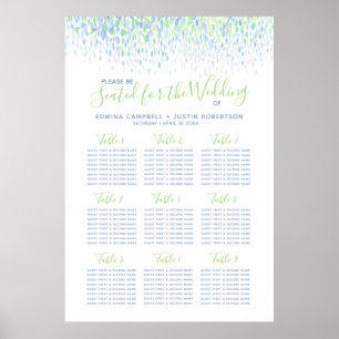 Affiche Plan de table mariage abstrait bleu vert
