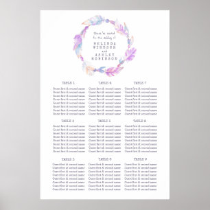 Affiche Plan de table mariage en plume violet