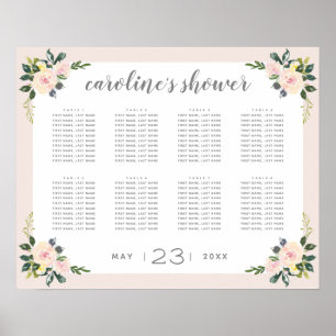 Affiche Plan de table Mariage Floral Rose Printanier