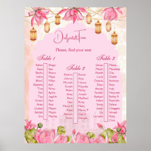Affiche Plan de table mariage indien lotus rose