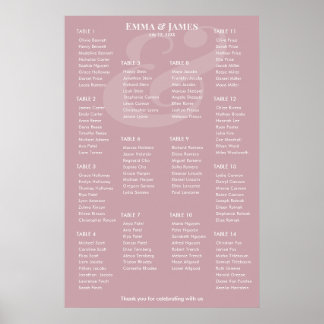 Affiche Plan de table Mariage Mauve inversé Ampersand | 14