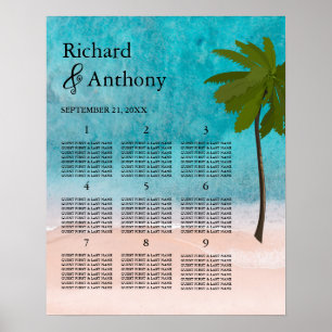 Affiche Plan de table Mariage Ocean Beach Palm Tree