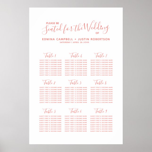 Affiche Plan de table mariage orangé (Devant)