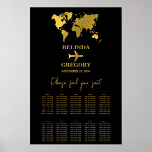 Affiche Plan de table Mariage Passeport Noir Or